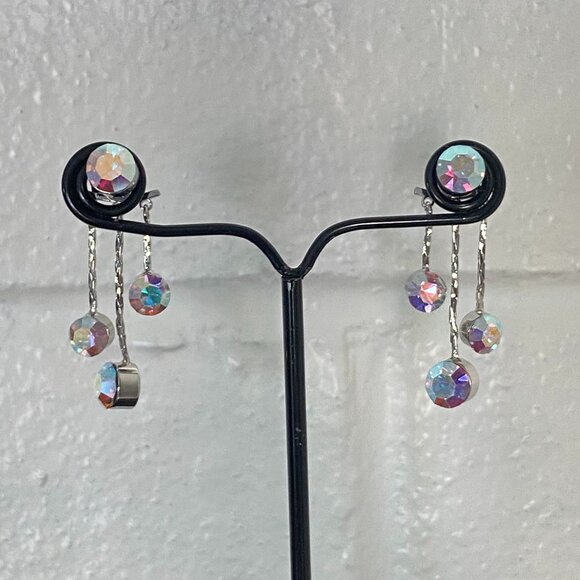 Aroura Borealis Silver Tn Dangle Front & Back Earrings - Picture 1 of 7
